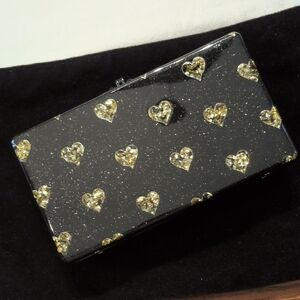 Edie Parker Black and Gold Glitter Clutch With Bag